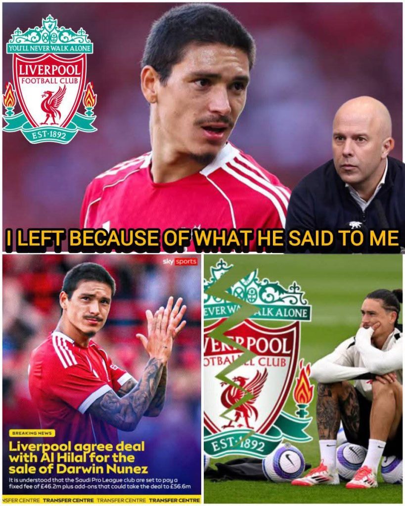 I know the fans are not happy with my decision but it wasn’t my intention,I really wanted to stay but what Arne Slot told made me to make that decision”, Darwin Nunez finally reveals what Arne Slot told Him in the dressing room that made Him to join A Saudi CLUB.